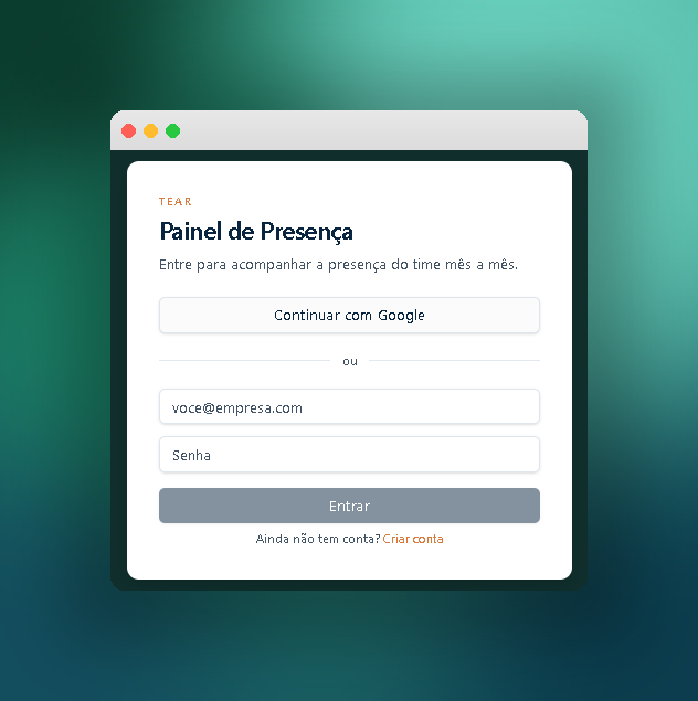 Interface do projeto Painel de Presença de Equipe